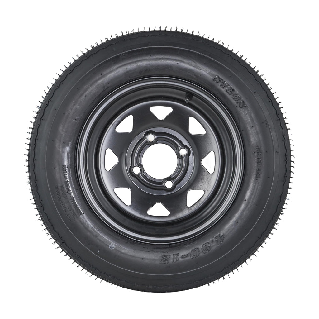 Garvee 4.80-12 Trailer Tires with 8 in White Rims,  4.80x12 480-12 4.8-12, Load Range C, 6PR, 4 Lug 4 in Bolt, Bias-Ply Nylon, All-Season, Utility & Cargo Trailers