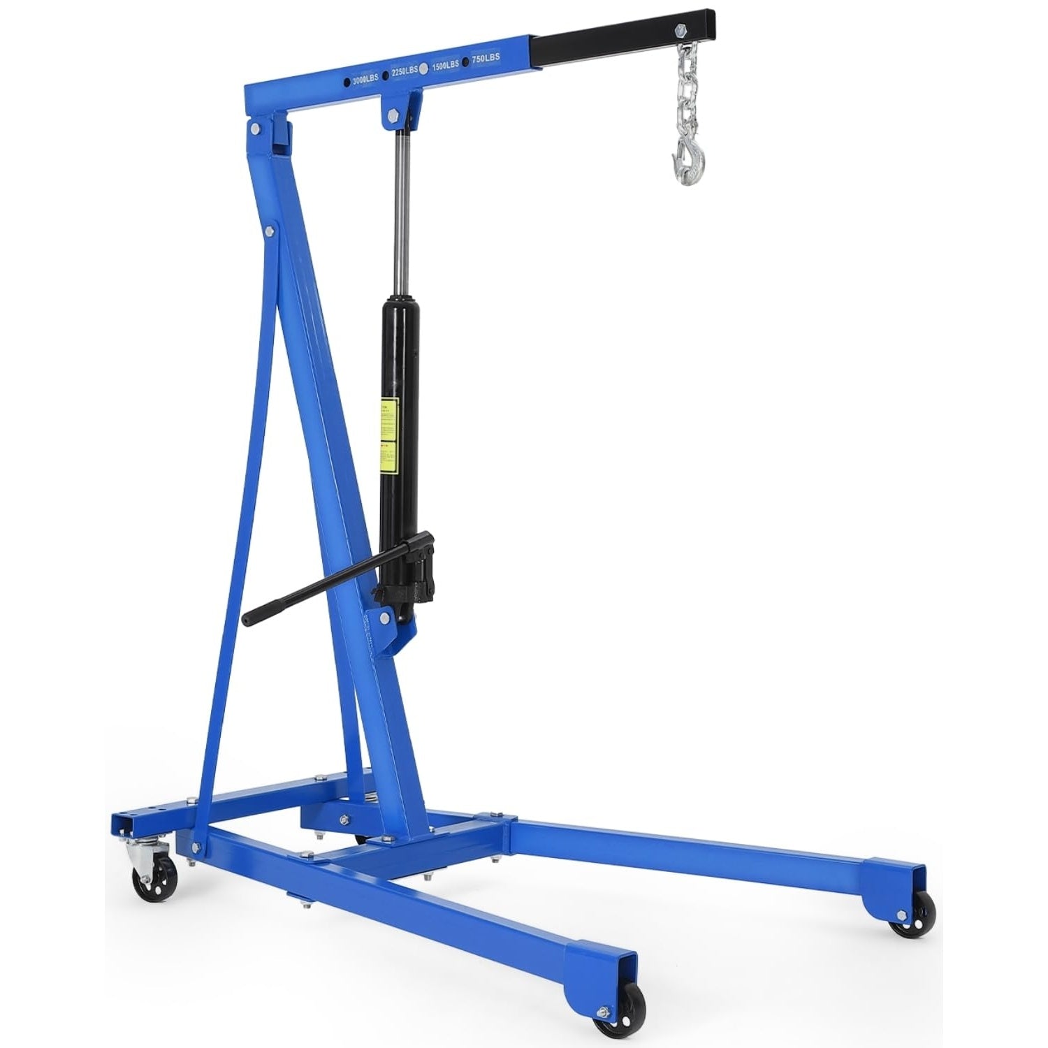Garvee Portable Hydraulic Engine Hoist, 1.5 Ton (3000 LBS) Capacity Shop Crane with Telescopic Boom & 4 Swivel Casters, Cherry Picker Lift for Home Garage, Auto Repair, and Warehouse Use, Heavy-Duty, Blue