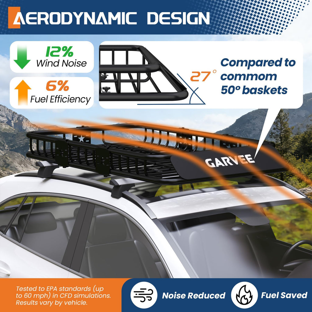Garvee 64" x 39" x 6" Roof Rack Basket, Heavy-Duty 200 lbs Rooftop Cargo Carrier, Powder-Coated Steel Luggage Holder with Wind Fairing