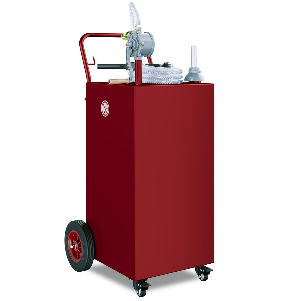 Garvee 40 Gallon Fuel Caddy Portable Gasoline Diesel Tank with Two-Way Rotary Pump & 9.8ft Hose Carbon Steel 4 Flat-Free Wheels Anti-Static Clamp for Cars Boats ATVs， Red