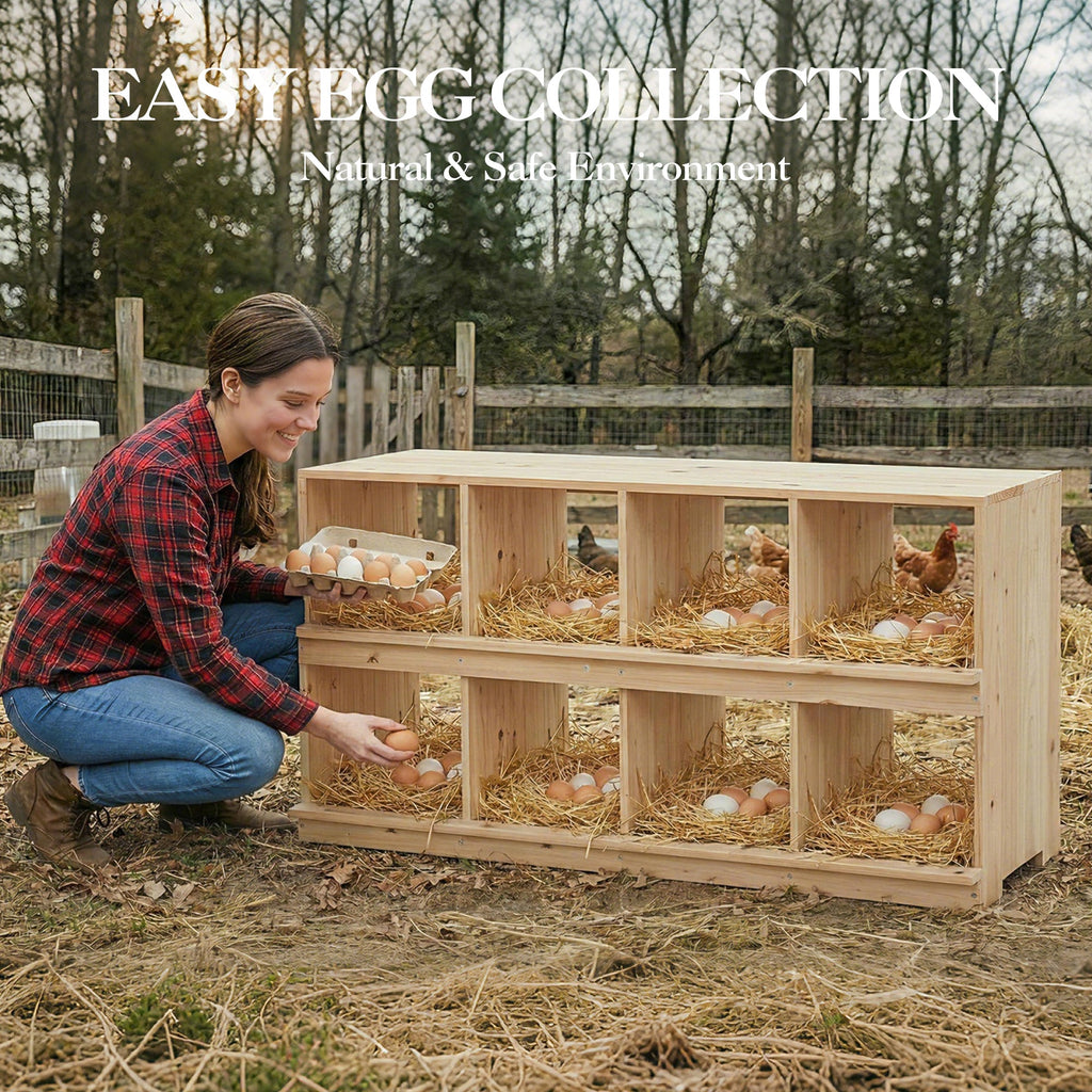 Garvee Wooden Chicken Nesting Box, Double Layer for Poultry Coops – 8-Compartment, 2-Tier – Wall-Mounted or Floor-Standing – Heavy Duty with Perch – Easy Egg Collection – Egg-Roll-Proof Design – For Hens, Ducks, Backyard & Poultry Farms – Specs: Double