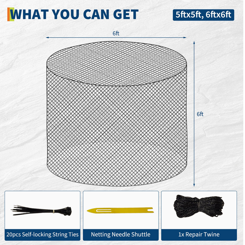 Garvee 6x6FT Heavy Duty Knotless Nylon Round Bale Hay Net – Slow Feeder for Horses & Livestock with 2" Mesh Openings (Black)