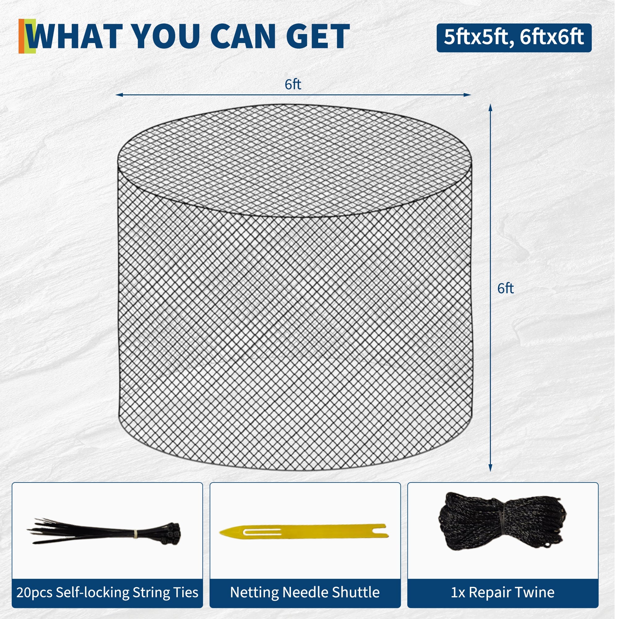Garvee 6x6FT Heavy Duty Knotless Nylon Round Bale Hay Net – Slow Feeder for Horses & Livestock with 2" Mesh Openings (Black)
