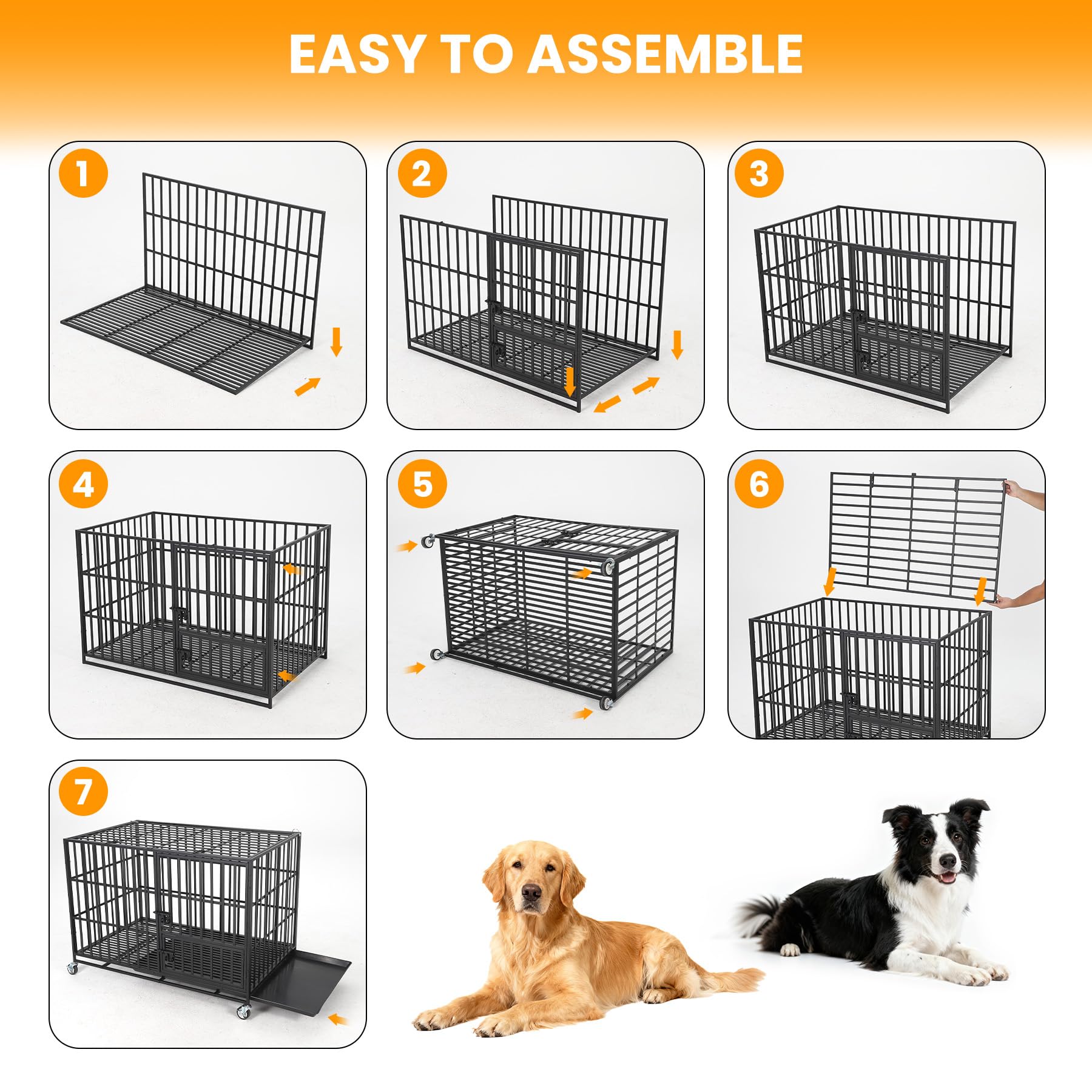 Garvee 36 Inch Heavy Duty Dog Crate, Escape-Proof Steel Dog Kennel Indoor with 3 Doors, Removable Tray, Large Metal Dog Cage with Wheels for Large and Medium Dogs, Black