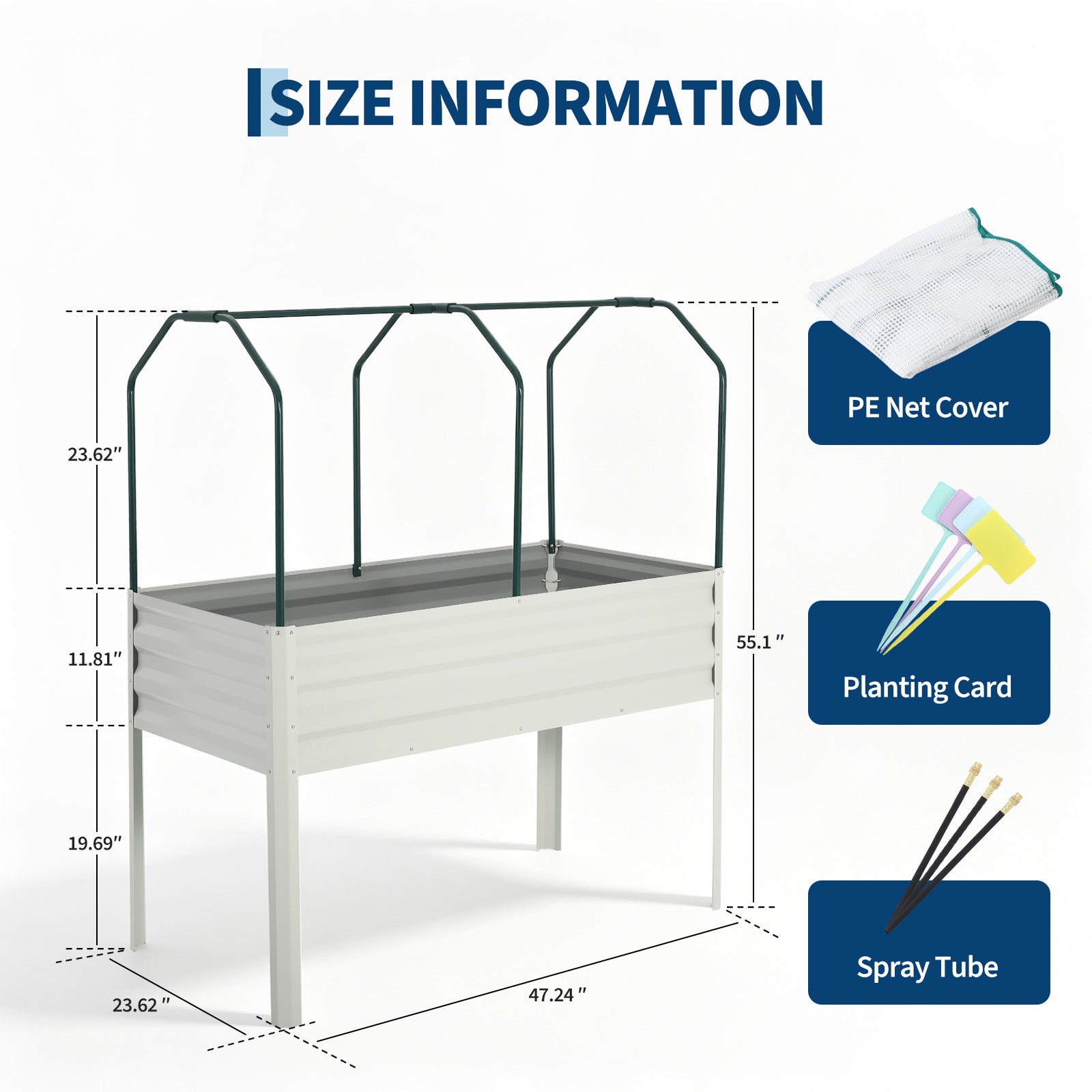Garvee Raised Garden Bed with Legs 48" × 24" × 55", Galvanized Metal Planter with PE Cover, 31.5" Height & Spray Tube for Vegetables
