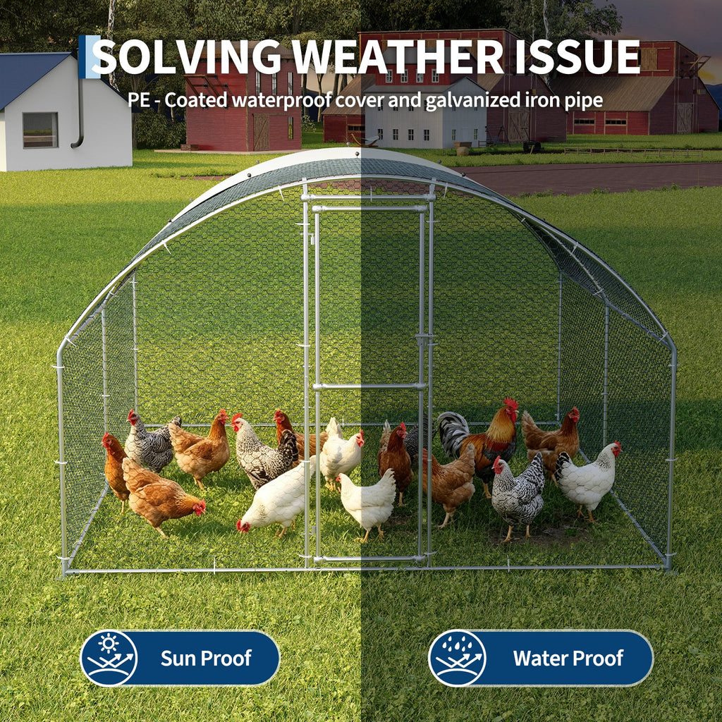 Garvee 13x10ft Large Metal Chicken Coop – Walk-In Poultry Cage with Waterproof Anti-UV Cover, Silver