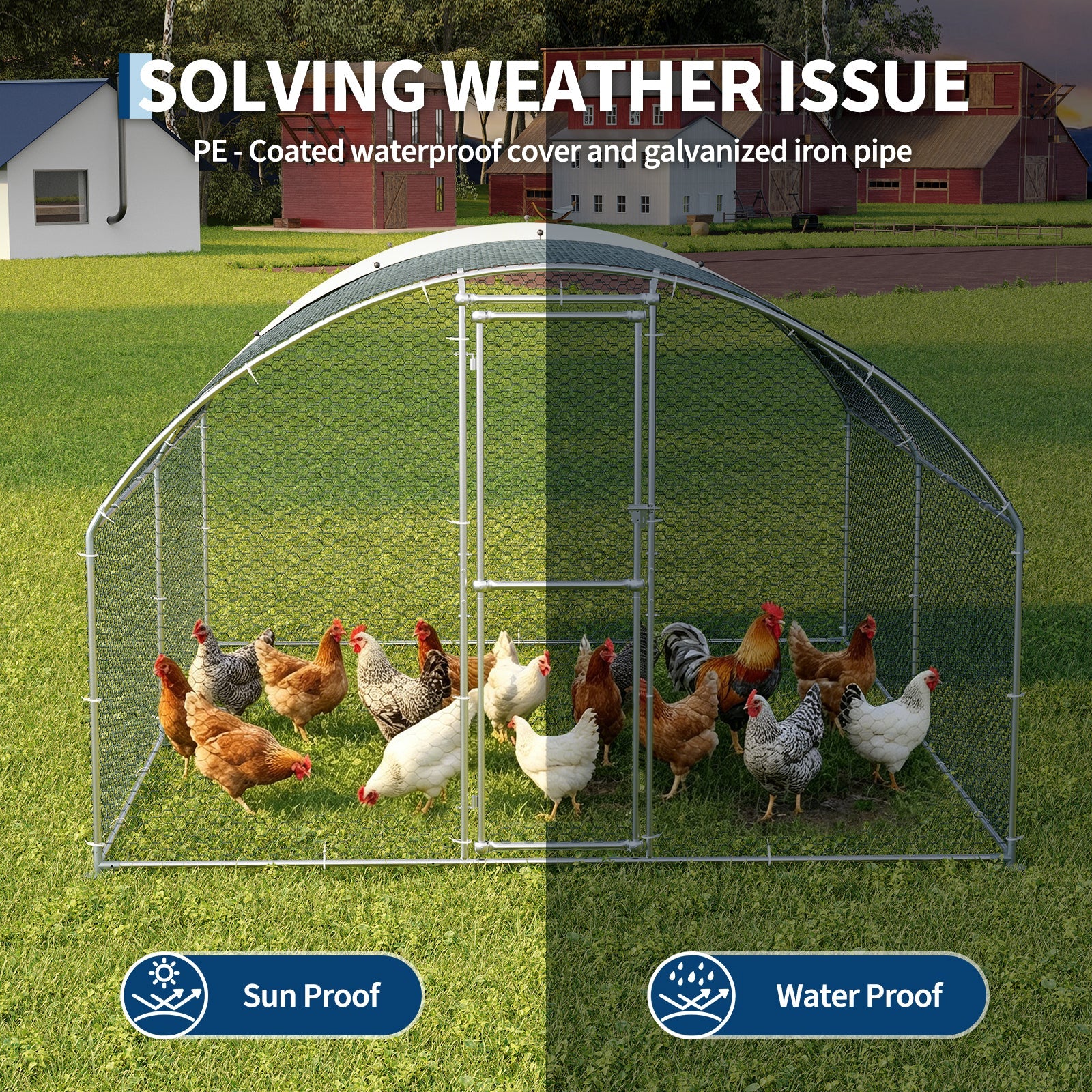Garvee 13x10ft Large Metal Chicken Coop – Walk-In Poultry Cage with Waterproof Anti-UV Cover, Silver