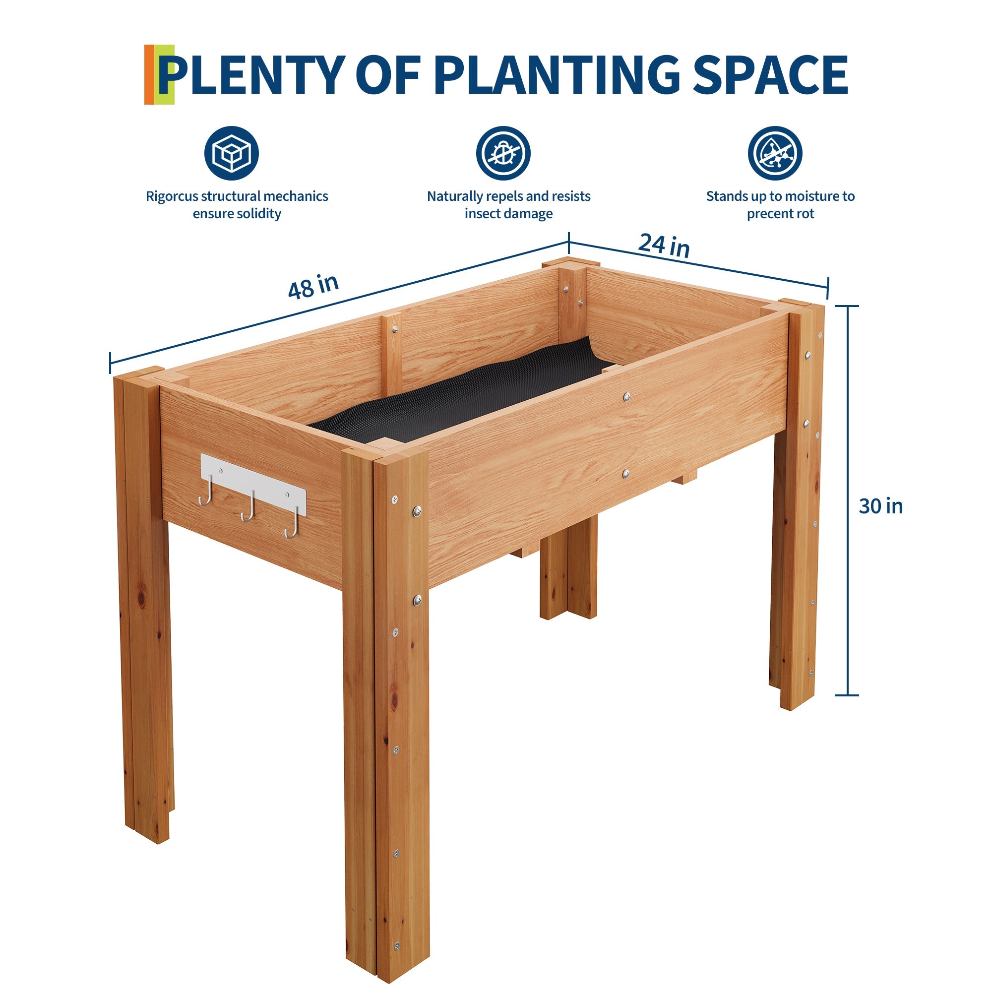 Garvee Ergonomic Wooden Raised Garden Bed with Legs & Hooks, 47" x 30" x 22" Large Outdoor Planter Box with Non-Woven Liner, Easy Assembly for Vegetables, Herbs & Flowers, Oak