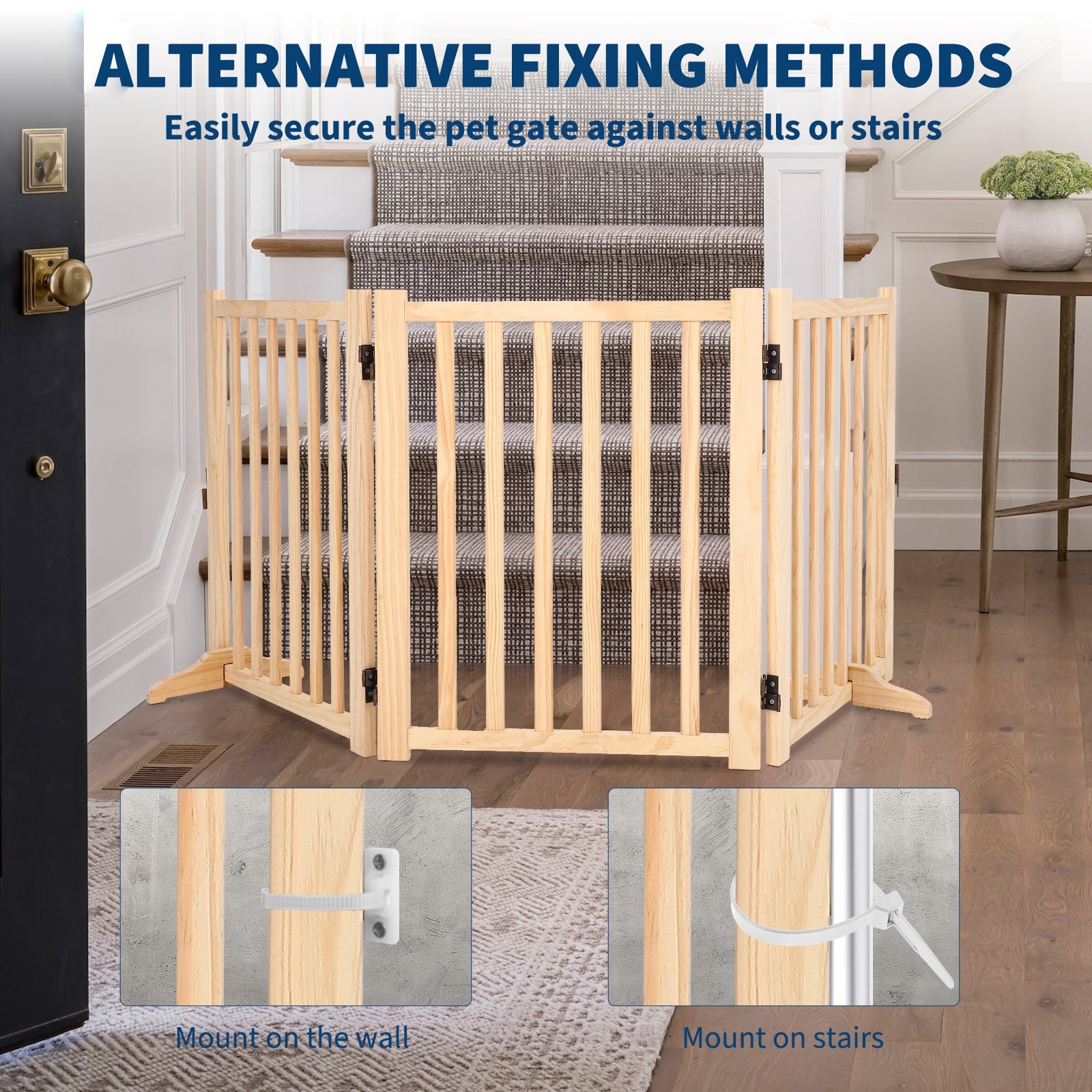 Garvee Wooden Freestanding Dog Gate, Collapsible Pet Gate with Support Feet, Indoor Dog Fence for The House,Doorways, Stairs，Expandable Pet Fence -3 Panel H:24”