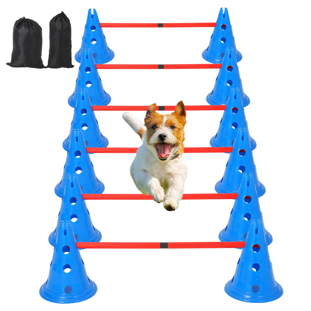 Garvee Dog Agile Hurdle Cone Set, Dog Agile Training Equipment 4-Height Adjustable Obstacle with Storage Bag, for Beginners & Advanced, Puppy Agile Training Hurdle 12 Cones & 6 Agile Rods Combo