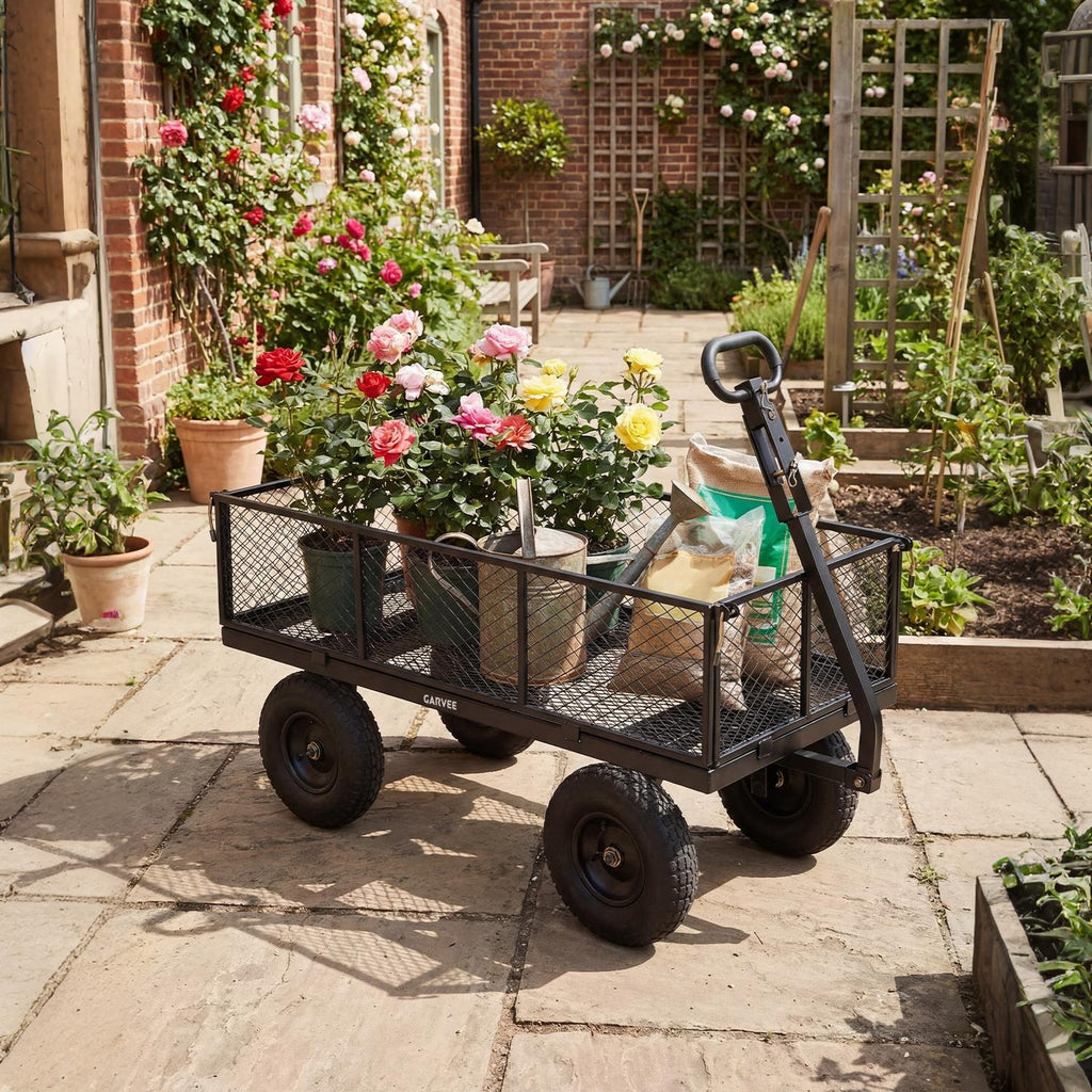 Garvee 1000LBS Heavy Duty Steel Garden Cart Wagon with 13" Pneumatic Tires, Removable Mesh Sides & Rotating Handle, Outdoor Utility Wagon for Garden, Lawn, Yard & Farm, Black