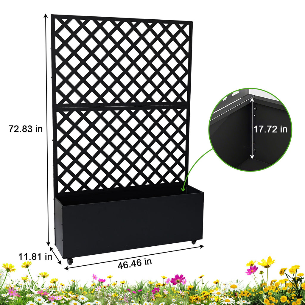 Garvee 73" x 46" x 12" Metal Planter Box with Trellis, Raised Garden Bed with Privacy Screen, Drainage Holes for Climbing Plants, Flowers & Vegetables, Black