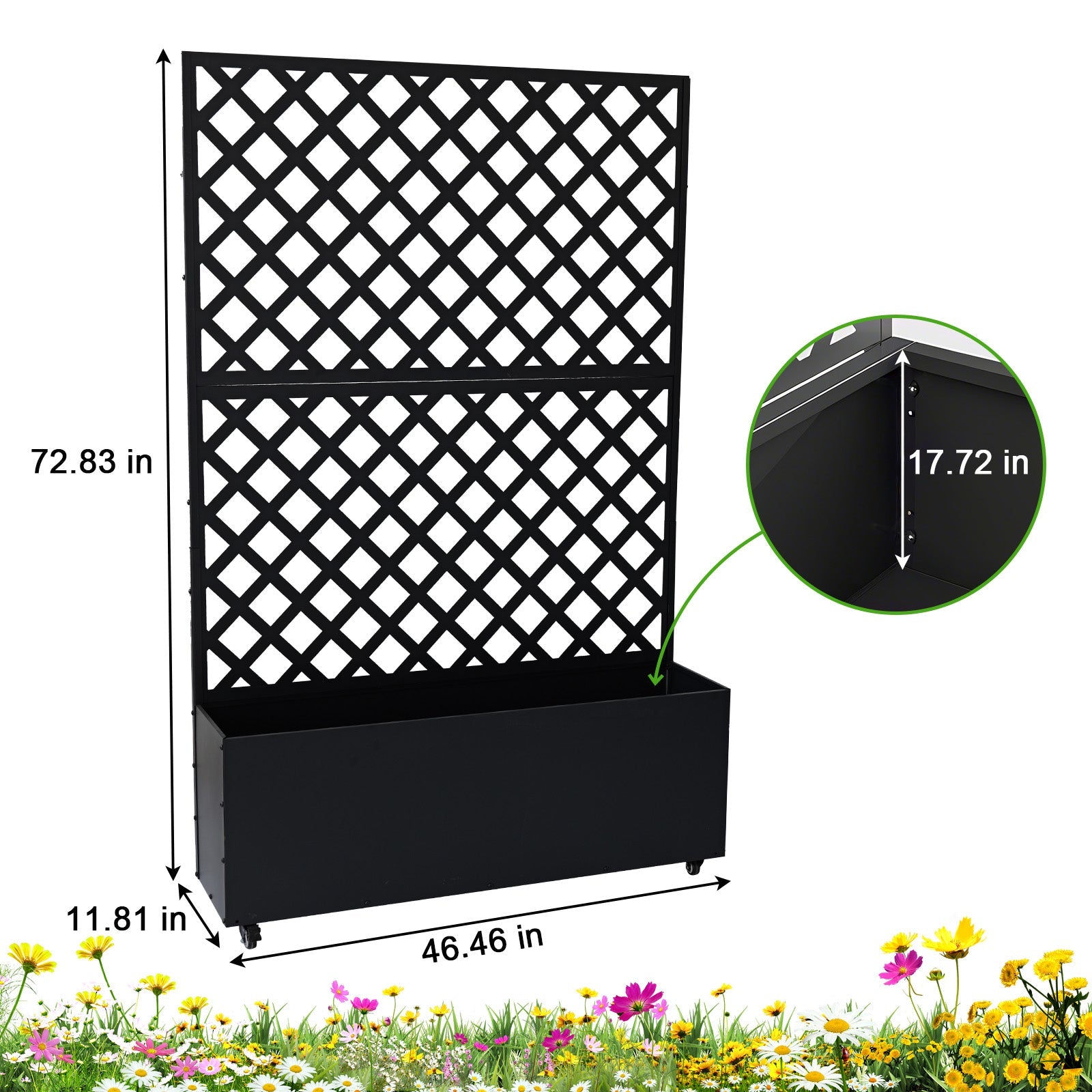 Garvee 73" x 46" x 12" Metal Planter Box with Trellis, Raised Garden Bed with Privacy Screen, Drainage Holes for Climbing Plants, Flowers & Vegetables, Black