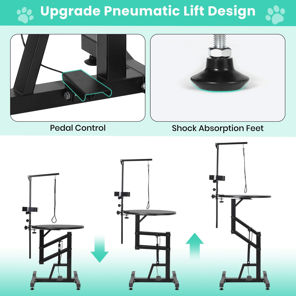 Garvee 24“ Hydraulic Lift Pet Grooming Table, Adjustable Cat Drying Rotating Desktop - Foldable, Adjustable Arm, Portable, Non-Slip Dog Grooming Table for Dogs at Home, Capacity 250 LBS