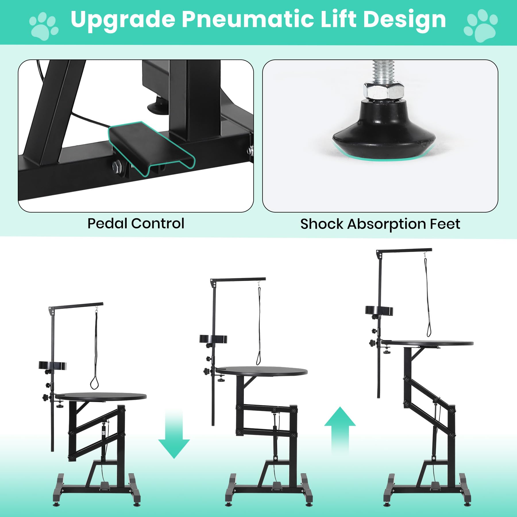Garvee 24“ Hydraulic Lift Pet Grooming Table, Adjustable Cat Drying Rotating Desktop - Foldable, Adjustable Arm, Portable, Non-Slip Dog Grooming Table for Dogs at Home, Capacity 250 LBS