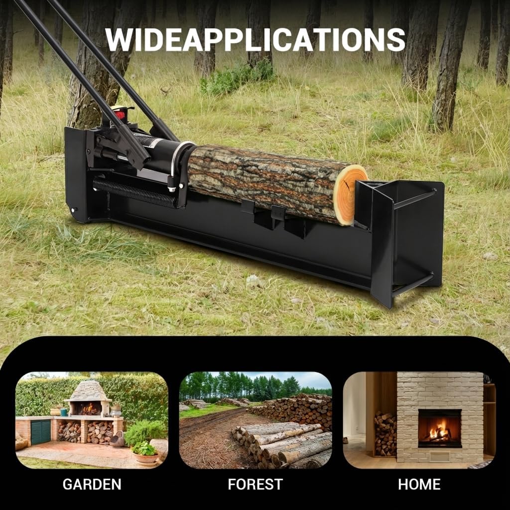 Garvee Hydraulic Log Splitter Wood Cutter 12 Ton Manual Powerful Steel Beam Spring-Loaded Return Knob Built-in Wheels Portable for Outdoor Use
