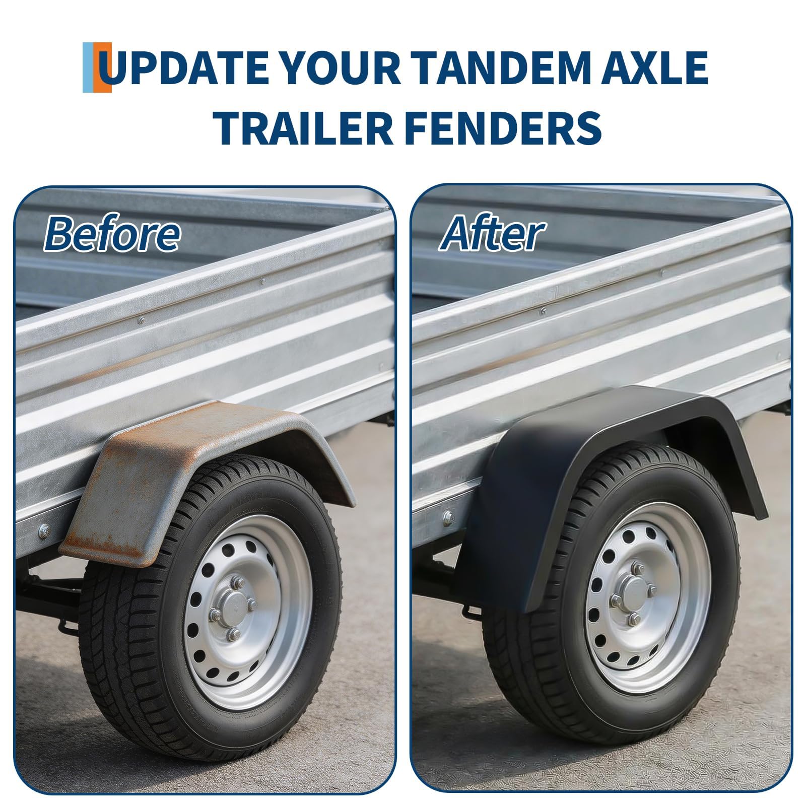 Garvee 2 Pack Single Axle Trailer Fenders for 14-16 Inch Tires, Heavy Duty 14 Gauge Steel, Rust Resistant, Weldable, Pre-Drilled, for Boat & Utility Trailers