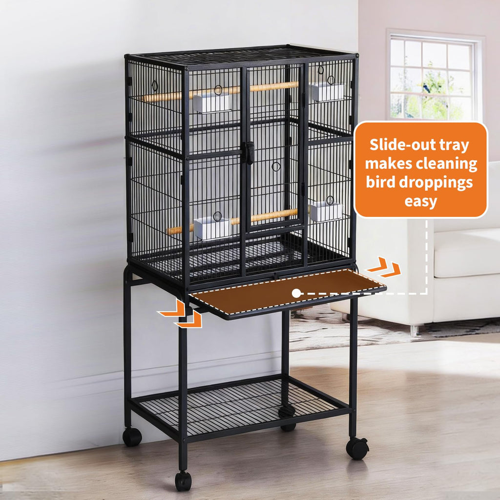 Garvee 54" Large Bird Cage, Parrot Bird Cage with Rolling Stand & Storage Shelf, Heavy Duty Wrought Iron Flight Cage, Secure Lock, Ideal for Parakeets, Parrots, Cockatiels, Conures, Lovebirds