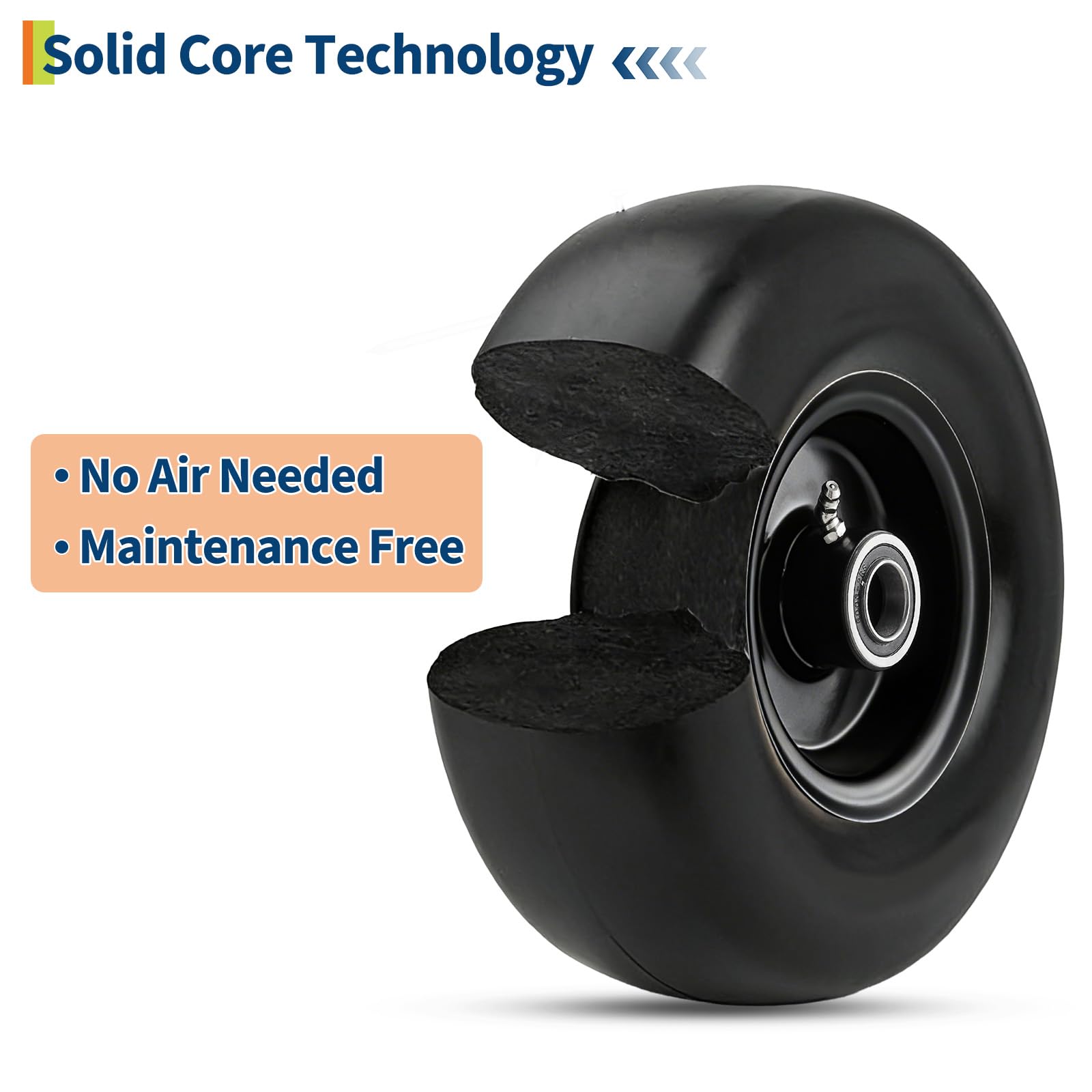 Garvee 2 Pack 9x3.50-4 Flat Free Lawn Mower Tire with PU Foam, Steel Rim, 3/4" 5/8" Bushings, Durable, Zero Maintenance for Push Mower