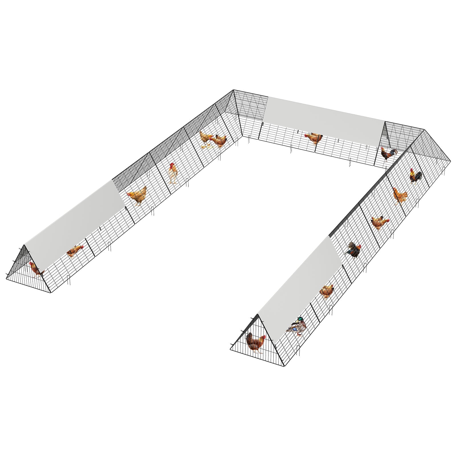 Garvee Metal Chicken Tunnel Run with Corner Frames - Large 236" x 157" Modular Outdoor Poultry Enclosure with 3 Weather-Resistant Covers & Ground Staples for Hens, Ducks & Rabbits (Black)