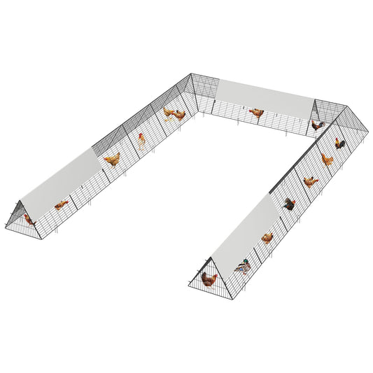 Garvee Metal Chicken Tunnel Run with Corner Frames - Large 236" x 157" Modular Outdoor Poultry Enclosure with 3 Weather-Resistant Covers & Ground Staples for Hens, Ducks & Rabbits (Black)