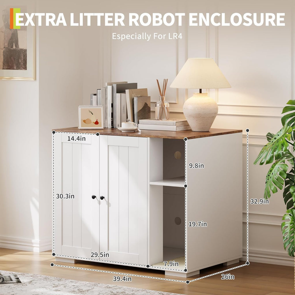 Garvee Large Dog-Proof Cat Litter Box Enclosure Cabinet with Self-Cleaning, Adjustable Shelf, Wood Material, Power Outlet, Mark Pad, Indoor Cat Furniture