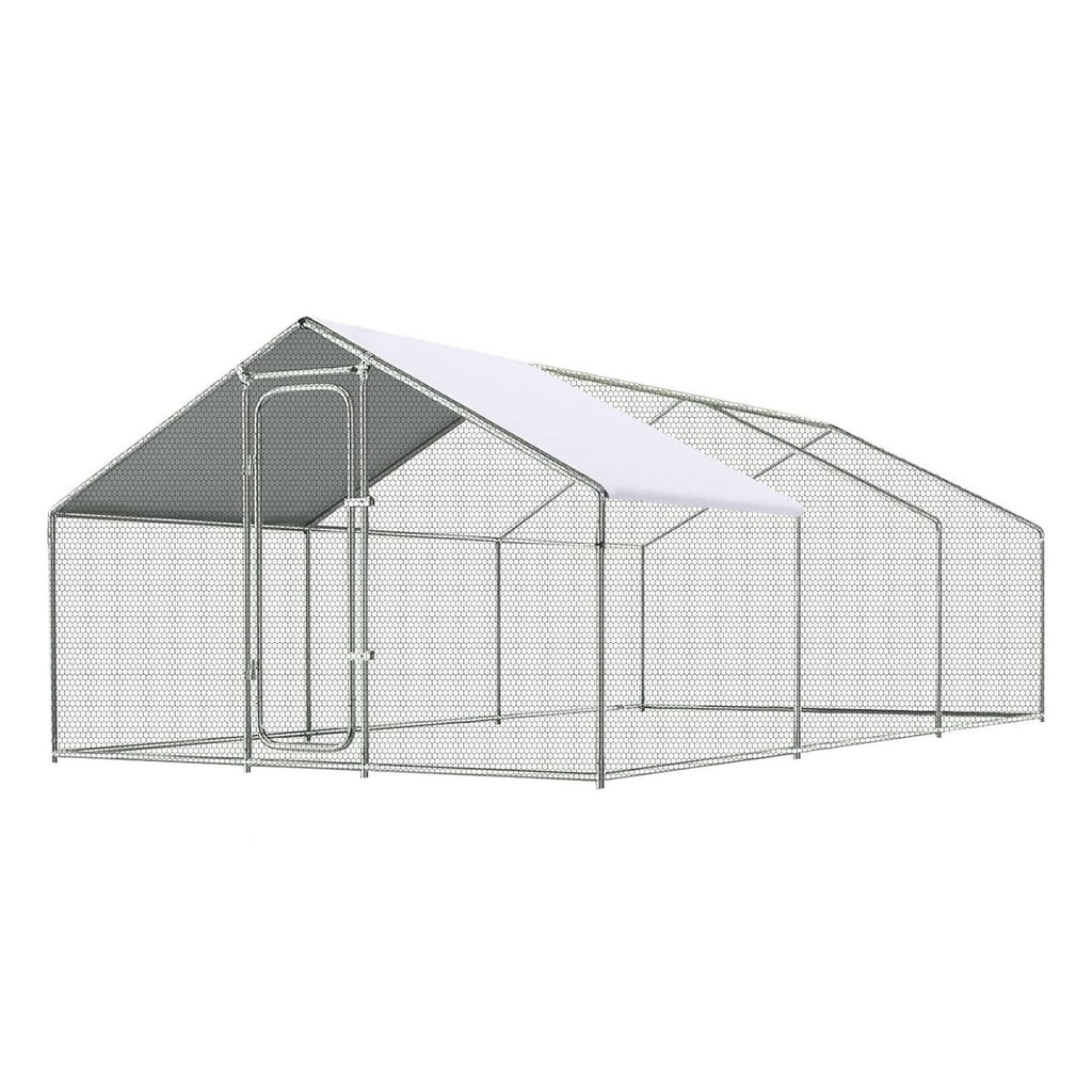 Garvee Large Walk-in Chicken Coop 9.84x19.68x6.56 FT – Sturdy Metal Poultry Enclosure with Spire Roof and Security Lock – Ideal for Hens, Ducks, Rabbits – For Backyard, Farm – Natural Color