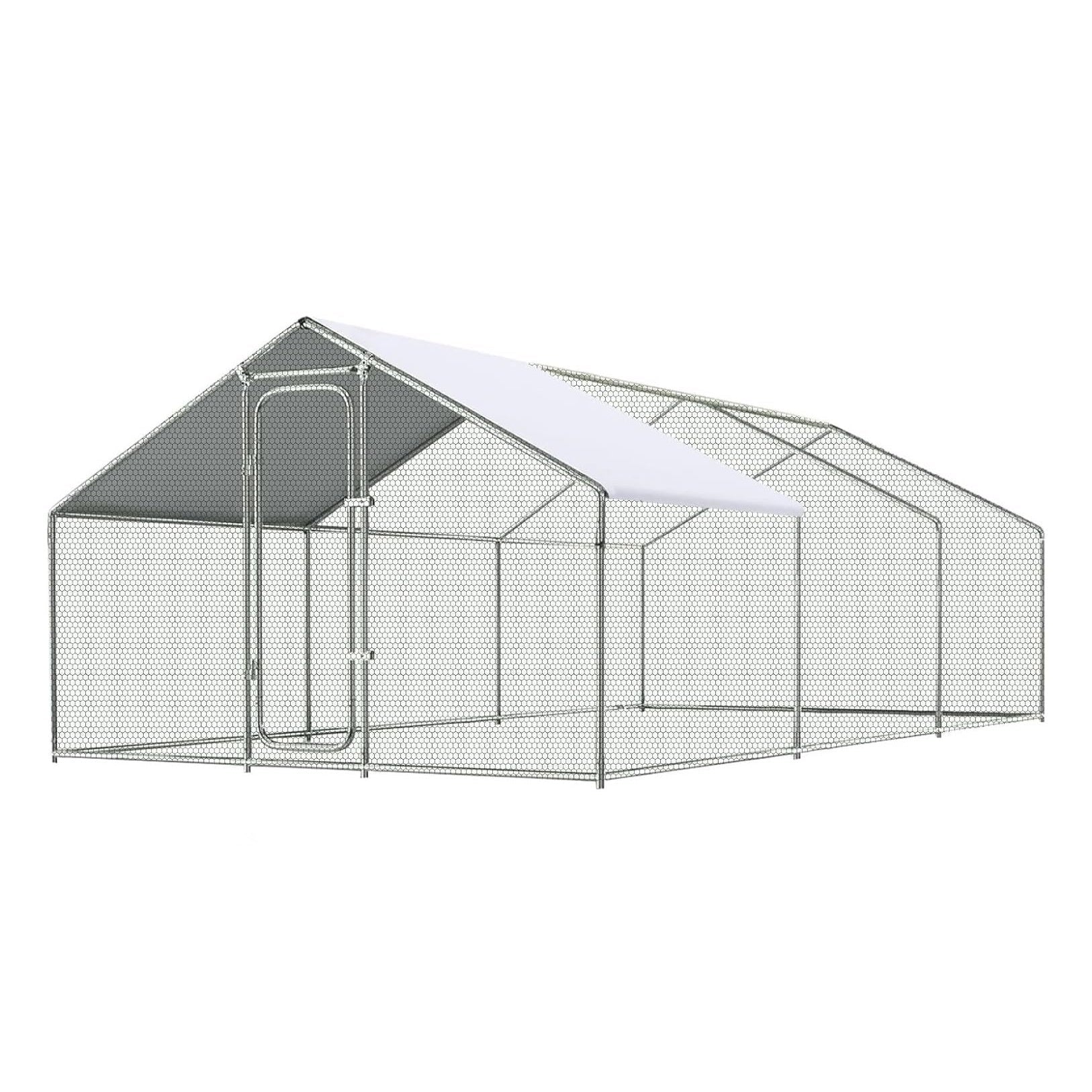 Garvee Large Walk-in Chicken Coop 9.84x19.68x6.56 FT – Sturdy Metal Poultry Enclosure with Spire Roof and Security Lock – Ideal for Hens, Ducks, Rabbits – For Backyard, Farm – Natural Color