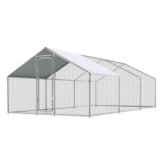Garvee Large Walk-in Chicken Coop 9.84x19.68x6.56 FT – Sturdy Metal Poultry Enclosure with Spire Roof and Security Lock – Ideal for Hens, Ducks, Rabbits – For Backyard, Farm – Natural Color