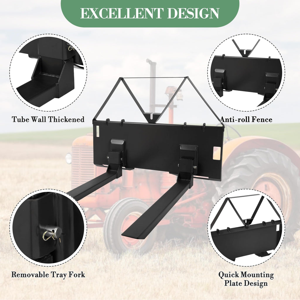 Garvee 3200lbs Heavy Duty 46" Tractor & Skid Steer Pallet Forks – Quick Attach Loader Fork Attachment – Global Frame for Farming, Landscaping, Construction – 2 Pack, Black | Comes in two packs