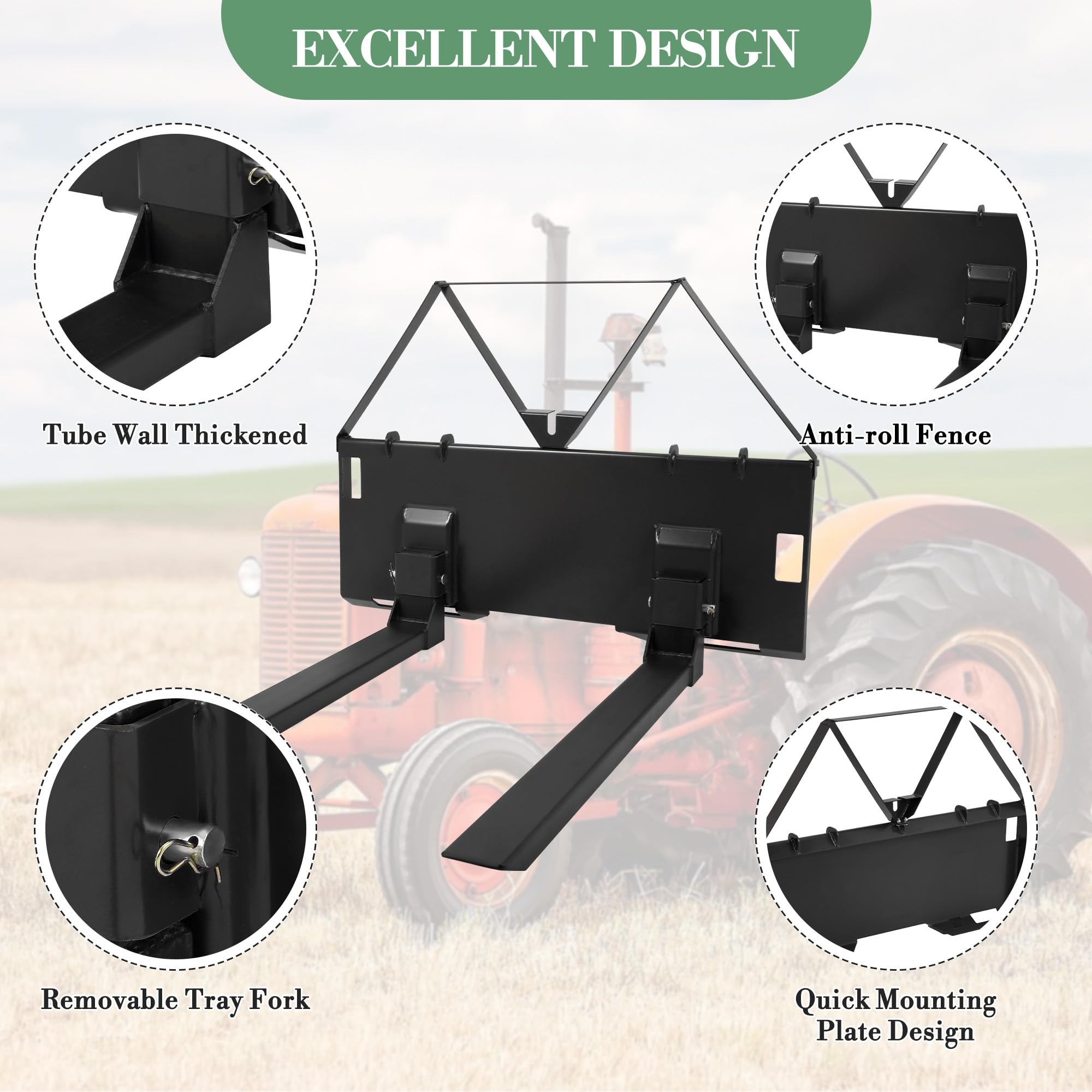 Garvee 3200lbs Heavy Duty 46" Tractor & Skid Steer Pallet Forks – Quick Attach Loader Fork Attachment – Global Frame for Farming, Landscaping, Construction – 2 Pack, Black | Comes in two packs