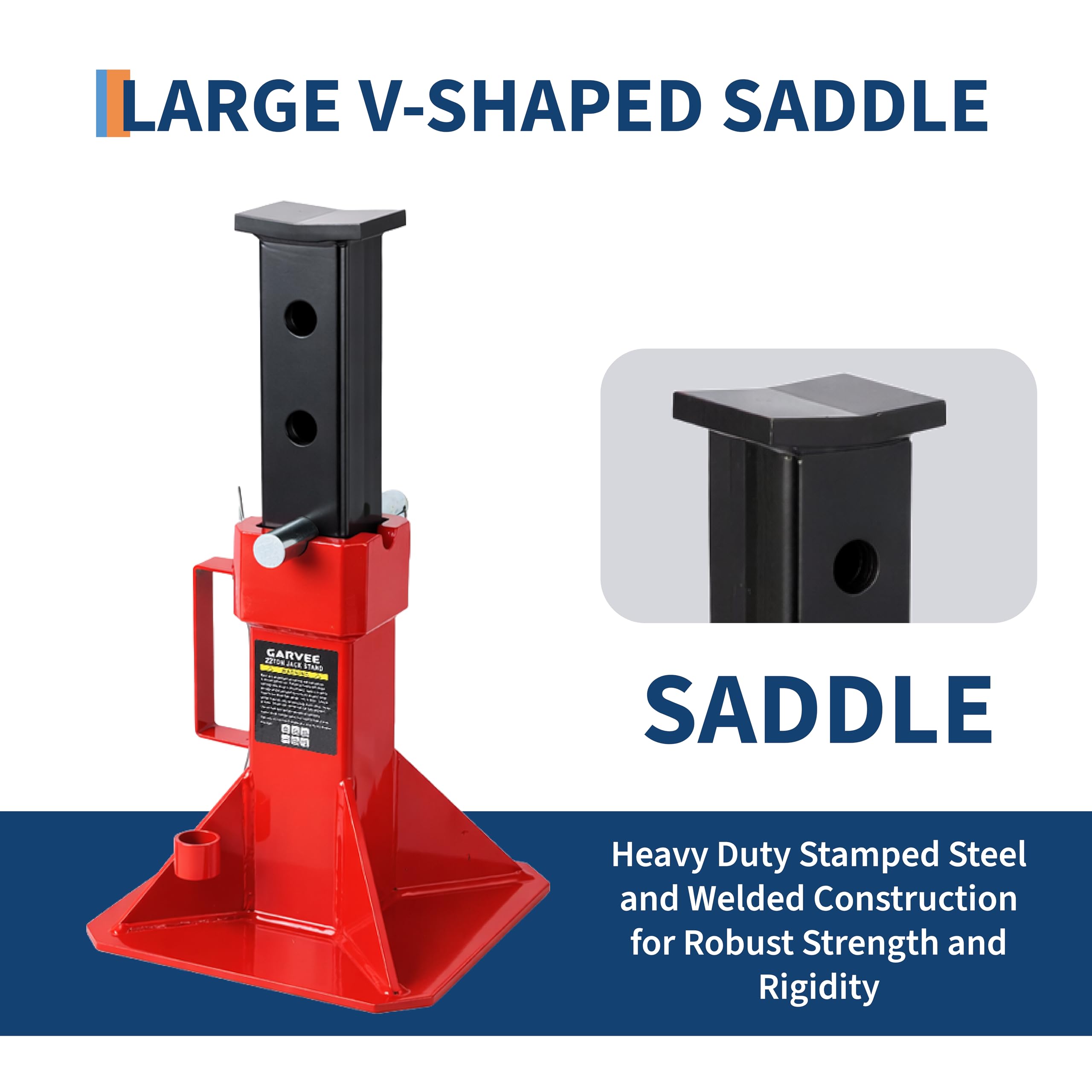 Garvee 22 Ton Jack Stands, Heavy-Duty Pin-Type Car Jack Stands with Lock, Wide Base Safety Design, Adjustable Height (13.8"-19.7") for Trucks, Trailers, and Equipment, Red
