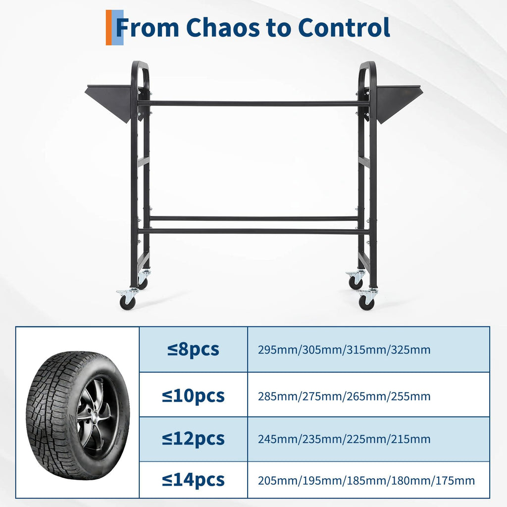 Garvee Adjustable Rolling Tire Storage Rack 500 lbs Capacity Locking Casters Steel Durable Garage Shop Organizer