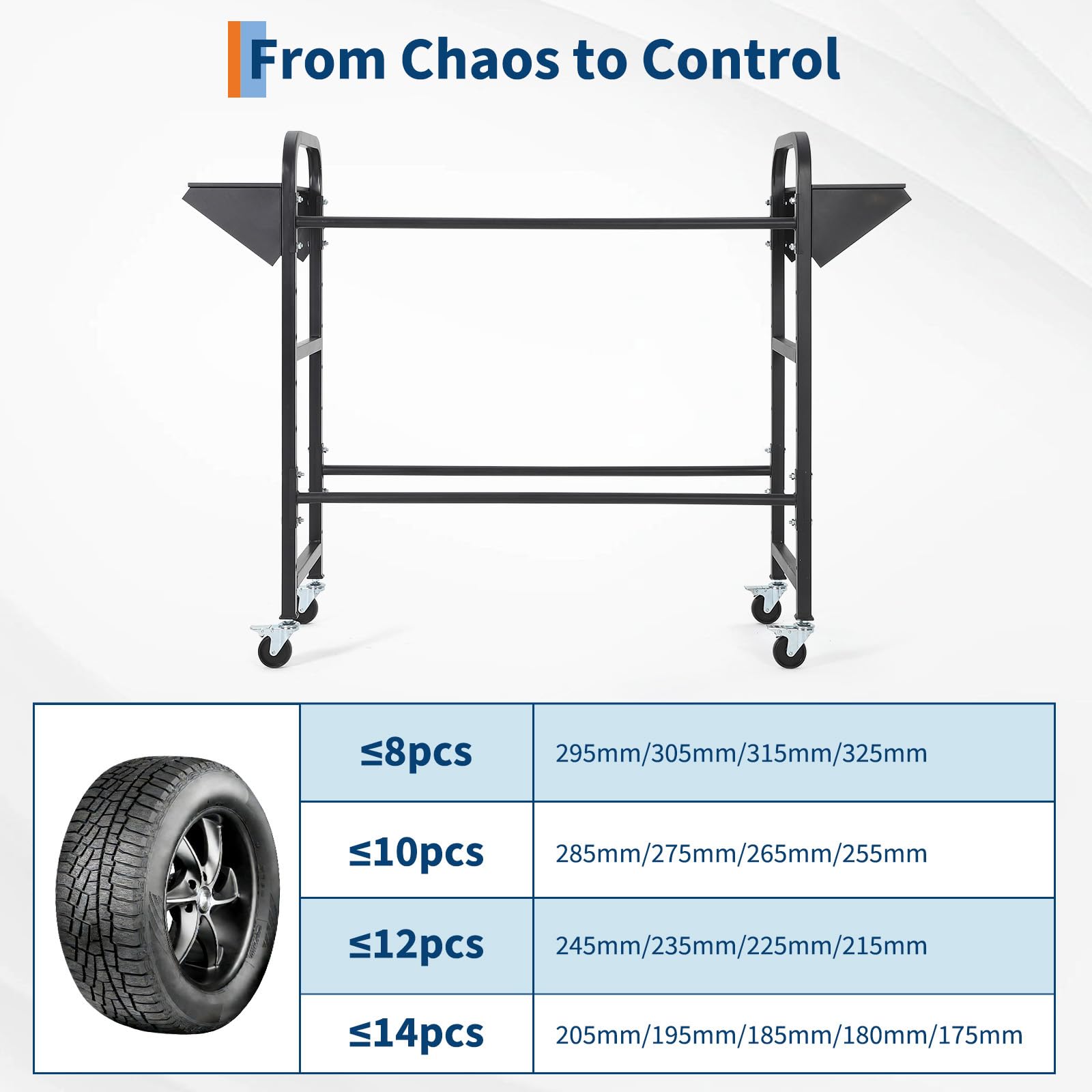 Garvee Adjustable Rolling Tire Storage Rack 500 lbs Capacity Locking Casters Steel Durable Garage Shop Organizer