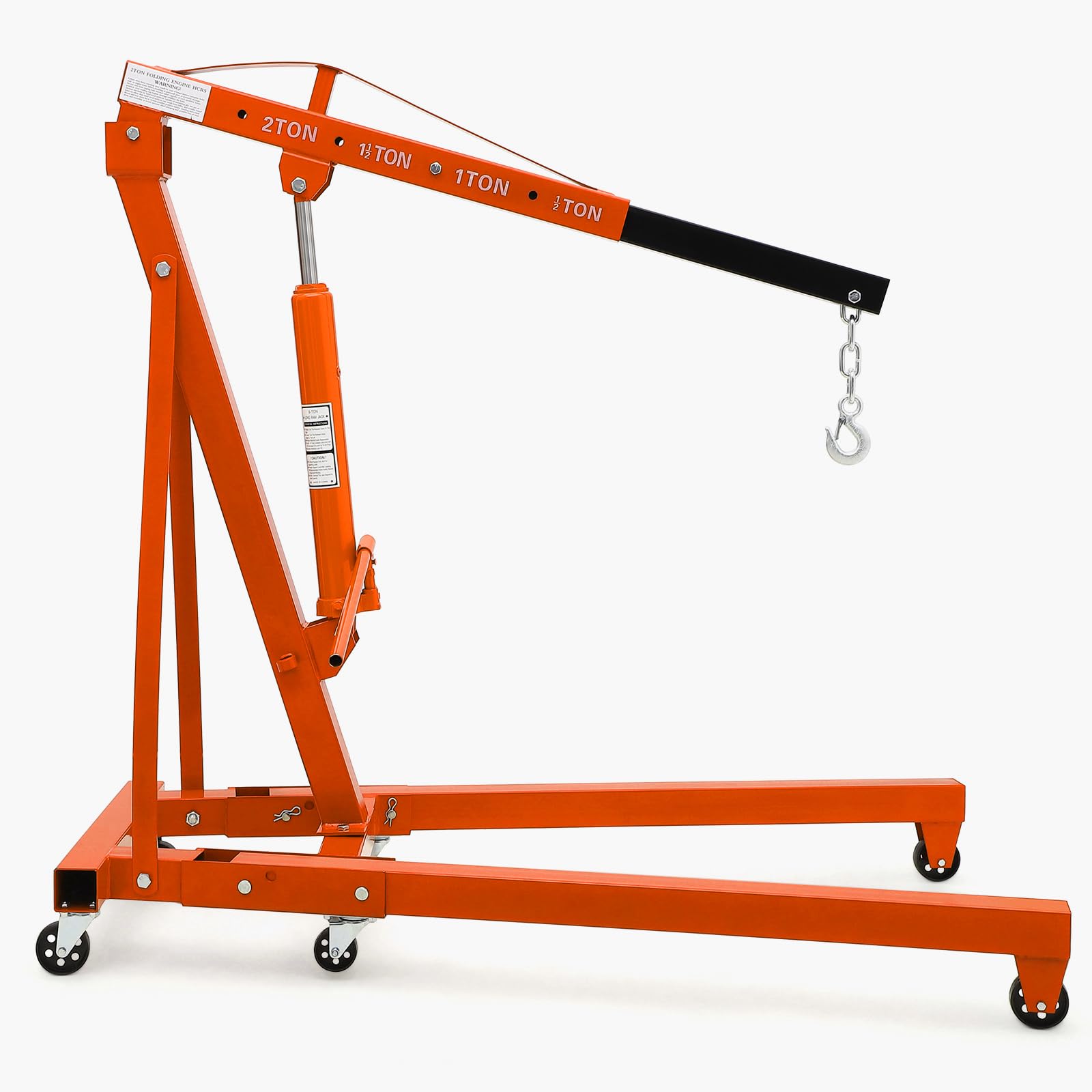 Garvee 2 Ton Engine Hoist, Hydraulic Cherry Picker Crane, Heavy-Duty Folding Shop Crane with 6 Casters, Engine Lift for Garage and Workshop, Orange