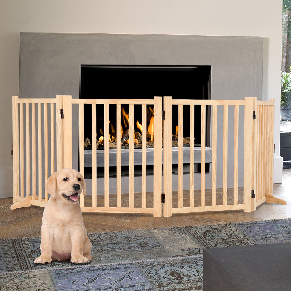 Garvee Wooden Freestanding Dog Gate, Collapsible Pet Gate with Support Feet, Indoor Dog Fence for The House,Doorways, Stairs，Expandable Pet Fence -4 Panel H:24”