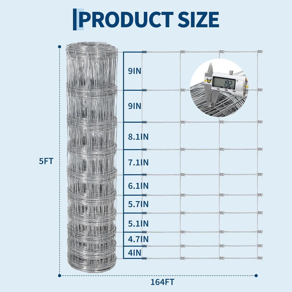 Garvee 5' × 164' Galvanized Cattle Fence, 14GA Zinc-Coated Mesh Livestock Barrier for Farm Yard
