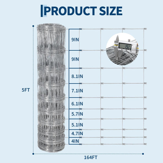 Garvee 5' × 164' Galvanized Cattle Fence, 14GA Zinc-Coated Mesh Livestock Barrier for Farm Yard