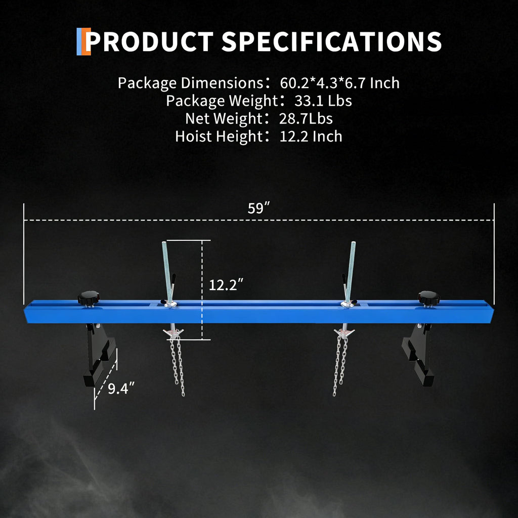 Garvee Engine Support Bar & Hoist – 1100 lbs Dual Hook Transverse Lift, Heavy Duty Holder with 1.5m Load Distributor, Blue, Pair of Gloves – For Car Repair, Garage & Auto Workshop – Variant: Blue | 1.5m load distributor | a pair of gloves