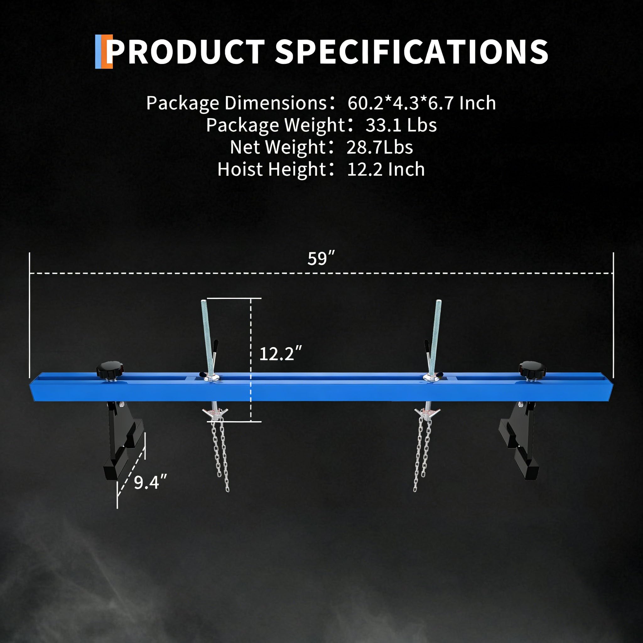 Garvee Engine Support Bar & Hoist – 1100 lbs Dual Hook Transverse Lift, Heavy Duty Holder with 1.5m Load Distributor, Blue, Pair of Gloves – For Car Repair, Garage & Auto Workshop – Variant: Blue | 1.5m load distributor | a pair of gloves