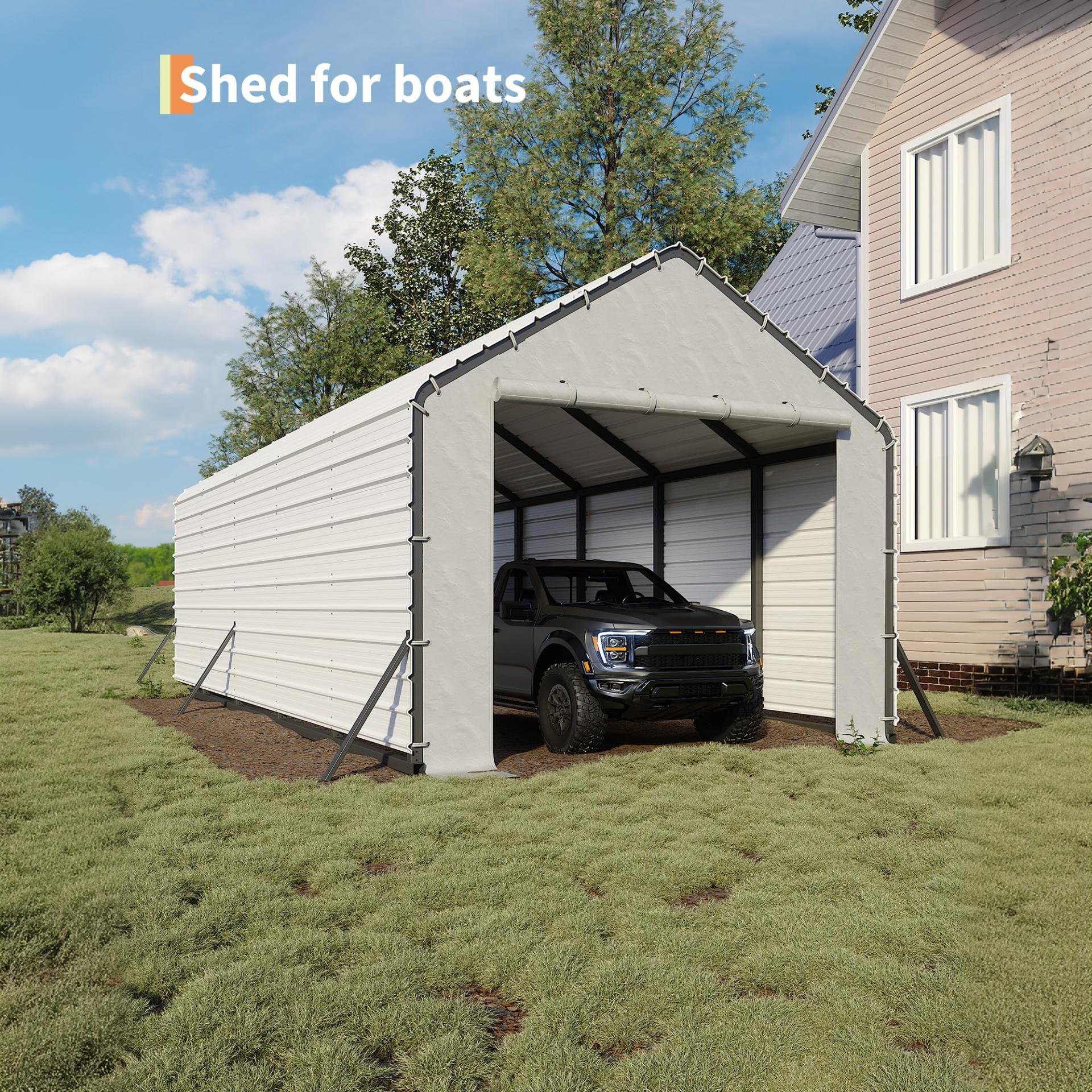 Garvee Carport Door Panel for 13 FT Wide Shelters, Heavy-Duty PE Tarp Enclosure with Zippered Opening, Ball Bungees, Waterproof UV-Resistant Gray Design