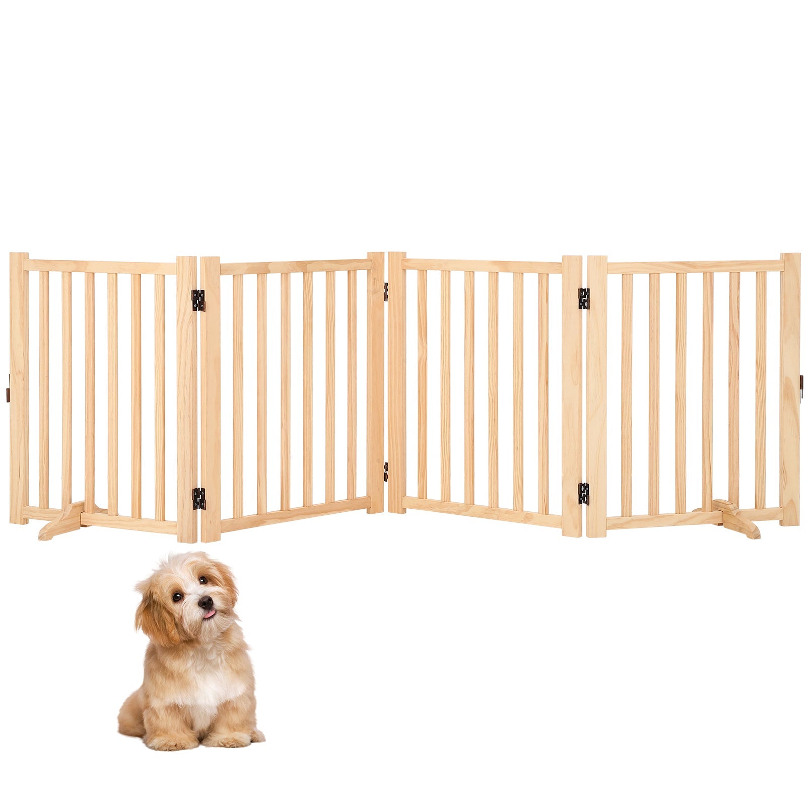 Garvee Wooden Freestanding Dog Gate, Collapsible Pet Gate with Support Feet, Indoor Dog Fence for The House,Doorways, Stairs，Expandable Pet Fence -4 Panel H:24”