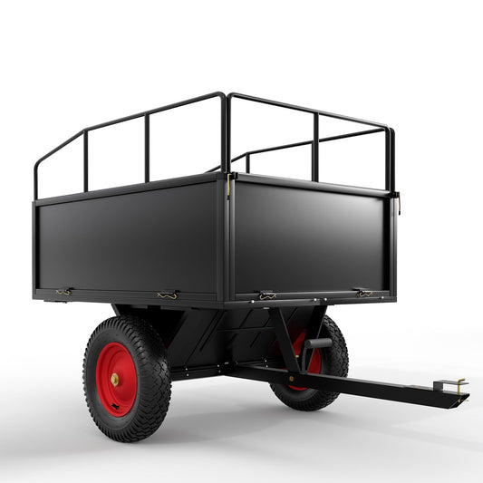 Garvee 750 lb ATV Dump Cart, 17 Cu. Ft. Tow-Behind Steel Utility Trailer with Removable Sides, 16 in Tires & Universal Hitch for Lawn Tractor