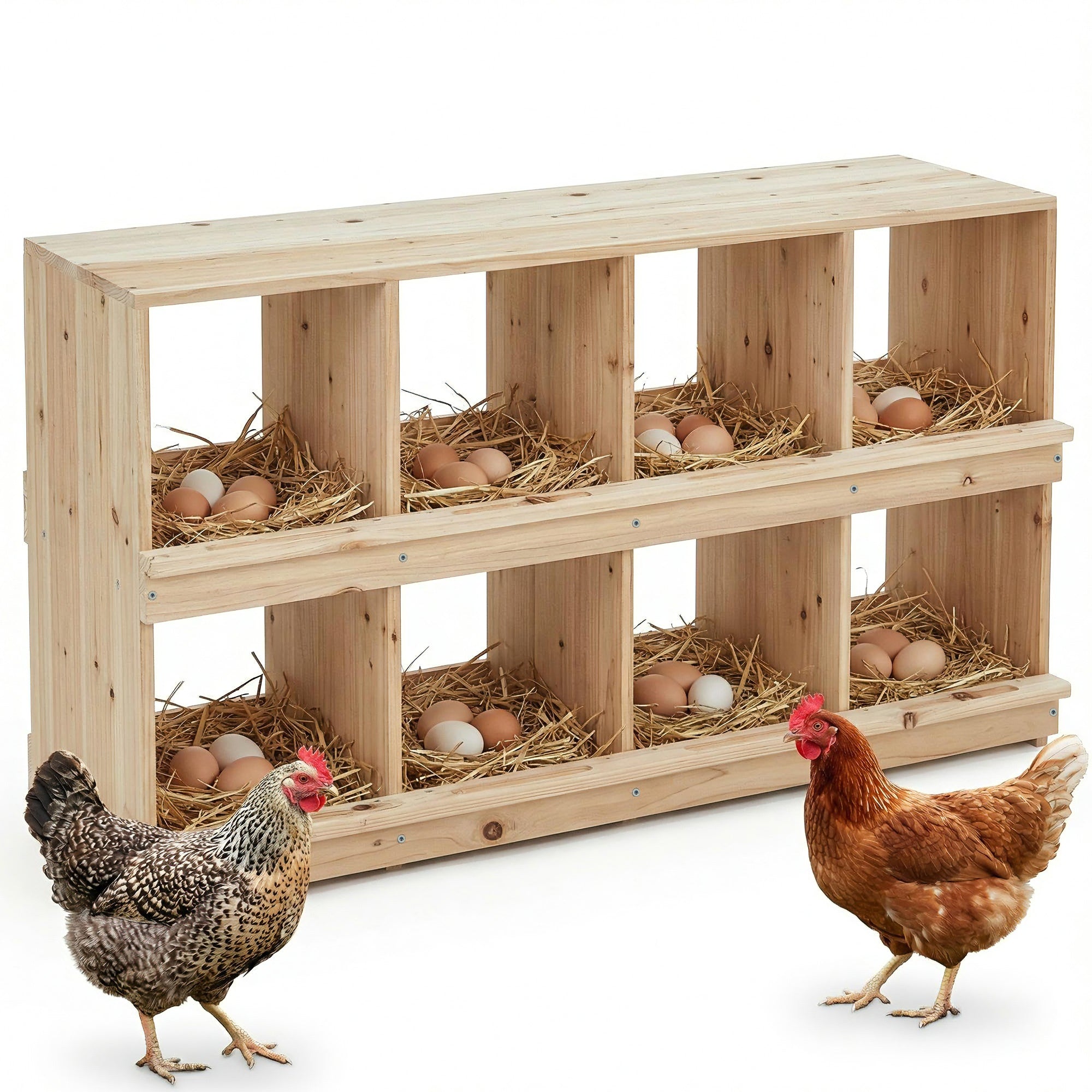 Garvee Wooden Chicken Nesting Box, Double Layer for Poultry Coops – 8-Compartment, 2-Tier – Wall-Mounted or Floor-Standing – Heavy Duty with Perch – Easy Egg Collection – Egg-Roll-Proof Design – For Hens, Ducks, Backyard & Poultry Farms – Specs: Double