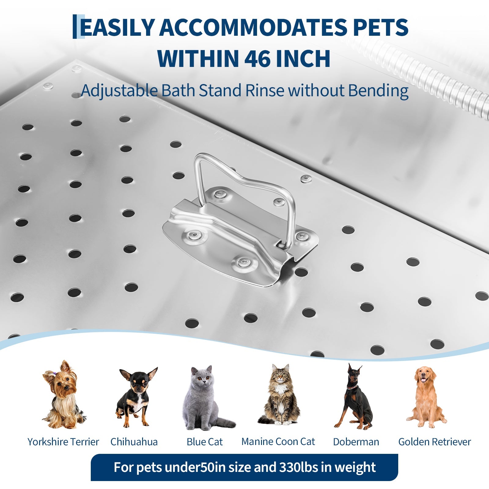 Garvee 46 Inch Stainless Steel Dog Washing Station, Heavy Duty Pet Grooming Bathtub with Access Stairs, Brushed Finish, Left Door Options