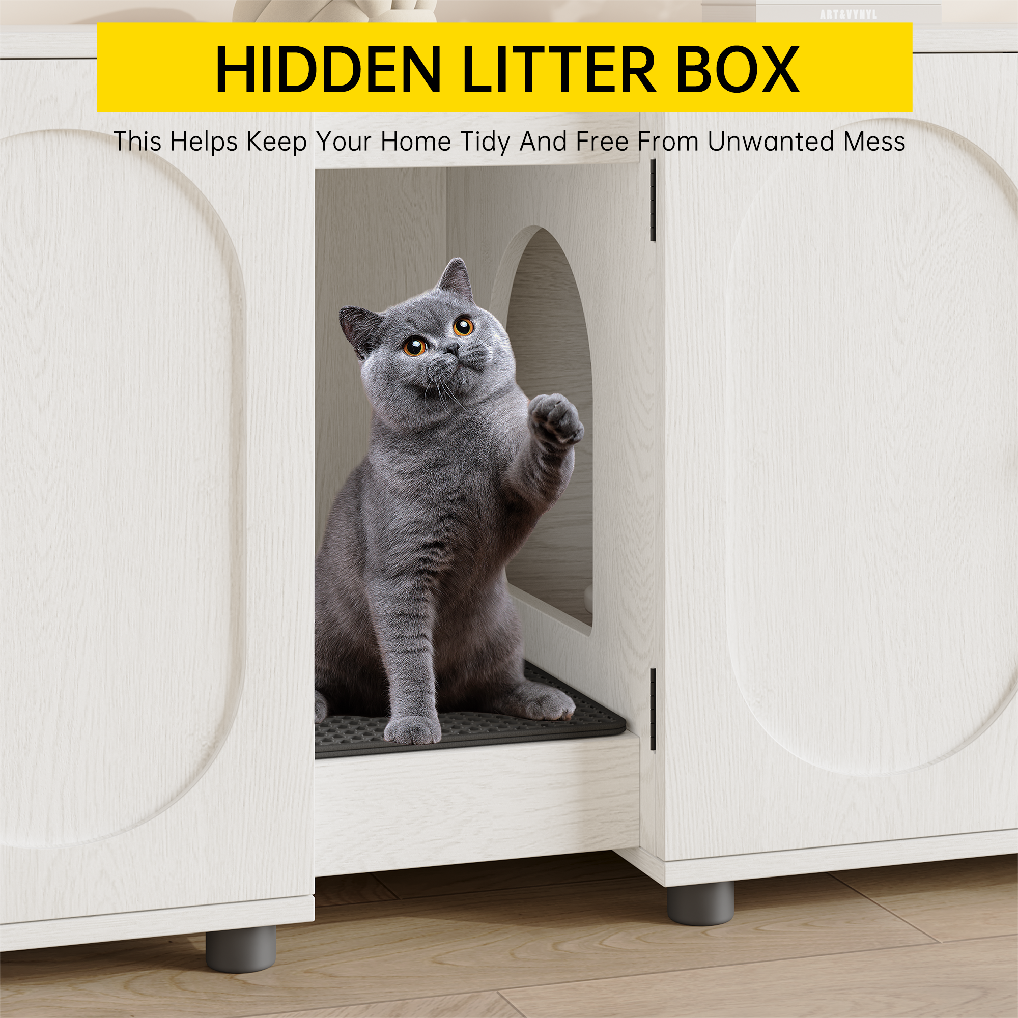 Garvee Cat Litter Box Enclosure, 55.1" Double Litter Box Furniture Large Cat Box Enclosure Kitty Litter Box for 2 Cats Hidden Cat Litter Cabinet Double Cage with Cat Litter Pad, White | Oval