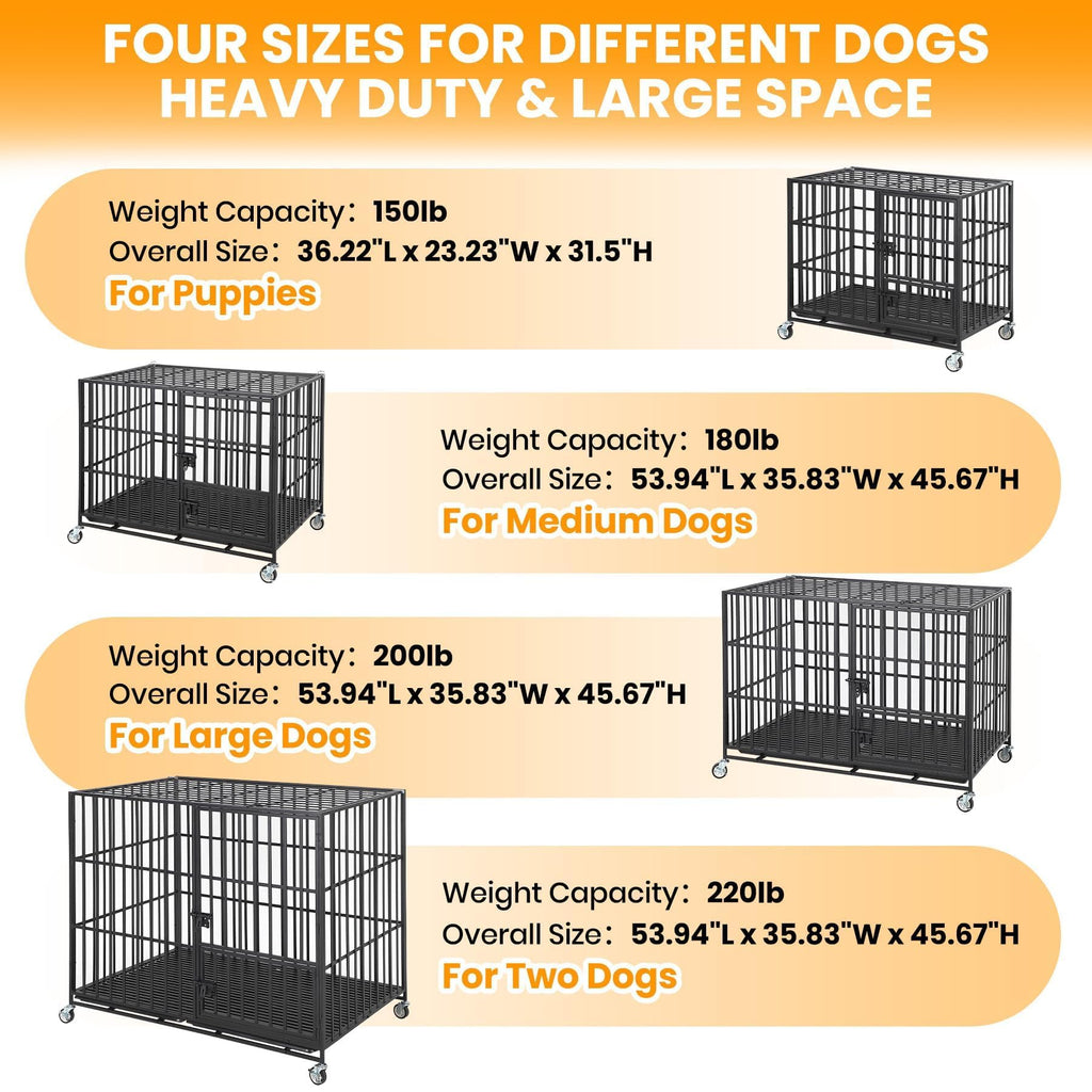 Garvee 42 Inch Heavy Duty Dog Crate, Escape-Proof Steel Dog Kennel Indoor with 3 Doors, Removable Tray, Large Metal Dog Cage with Wheels for Large and Medium Dogs, Black