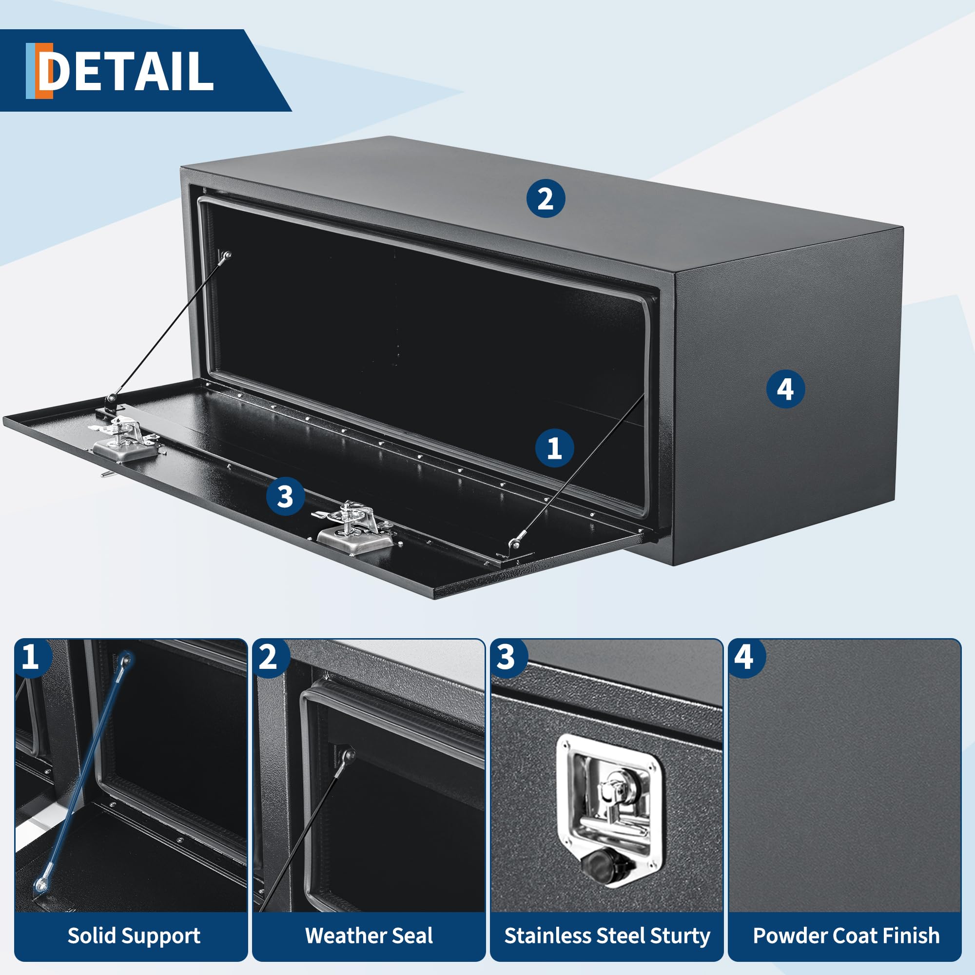 Garvee 60" x 16" x 13" Heavy Duty Black Steel Underbody Truck Tool Box – Weatherproof T-Handle Lock Storage Chest – Smooth Surface, Ideal for Pickups, Trailers, RVs, Black Base Silver Flower Spray Plastic, Underbody Tool Box