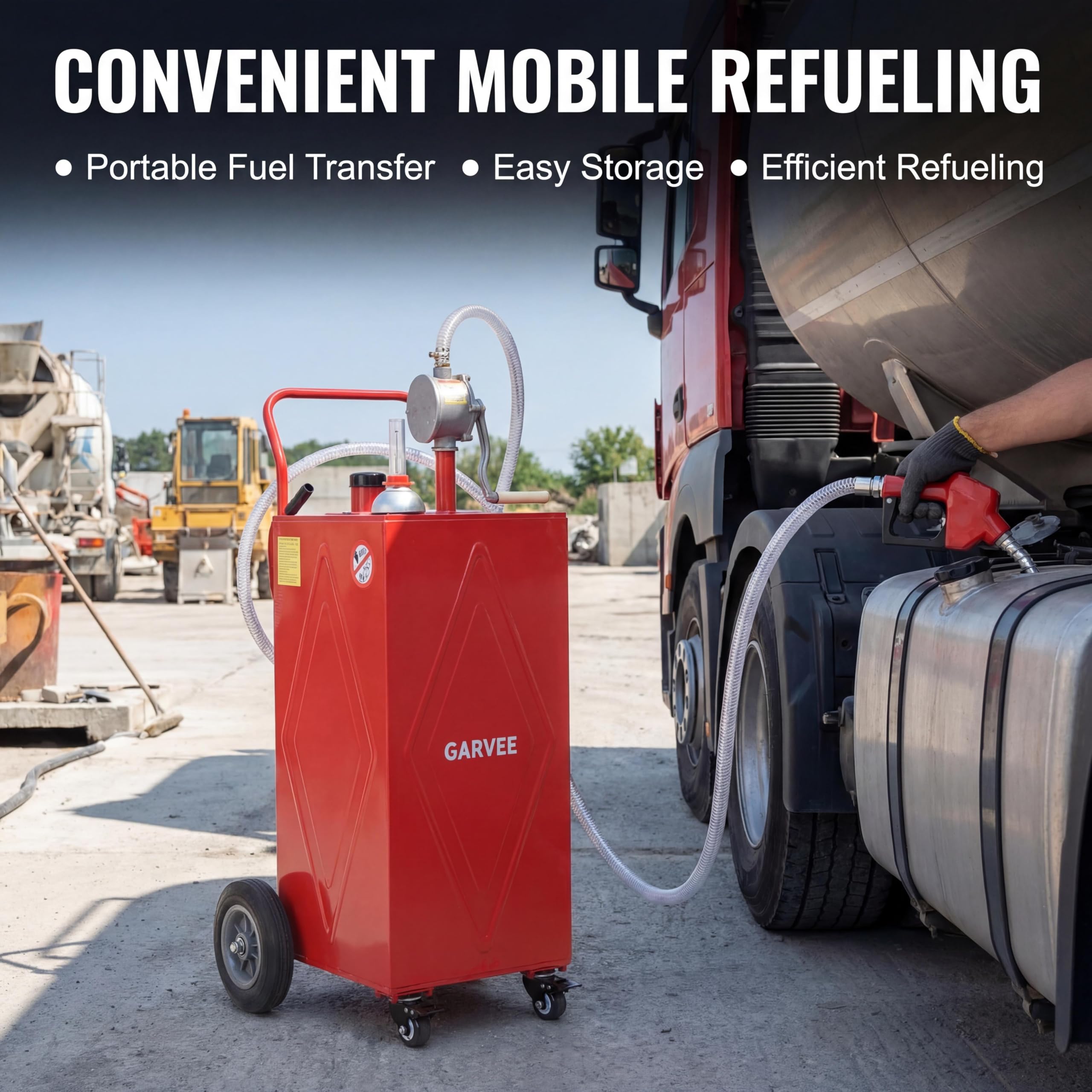 Garvee 35 Gallon Portable Fuel Caddy – Manual Rotary Pump, Heavy-Duty Steel Gas & Fuel Transfer Tank, 4 All-Terrain Wheels, Mobile Refueling for Trucks, Boats, ATVs, Lawn Mowers, Farm Equipment – Reinforced 4-wheeler - Red - Li Junjie