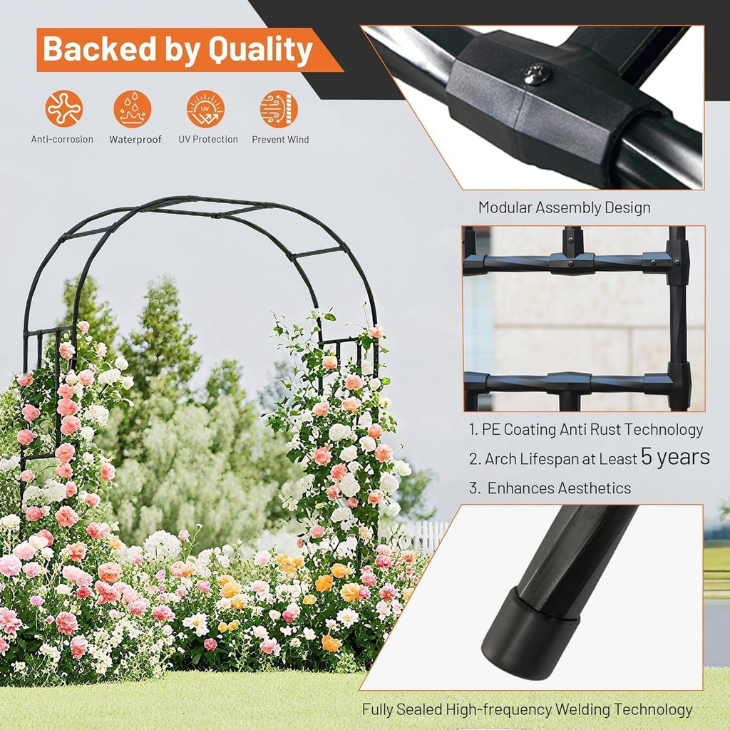 Garvee Metal Garden Arch Arbor Trellis – Heavy Duty Steel Garden Arbor for Climbing Plants, Wedding Ceremony, Party & Outdoor Decoration – Weather-Resistant Black Garden Archway for Lawn, Patio, and Pathway